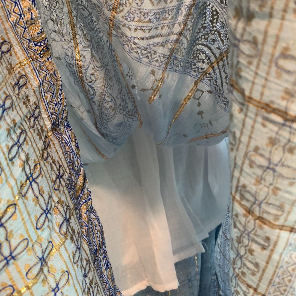 Refined Threads Blue Gold‎ Metallic Thread Boho Cottage Women's Maxi Dress 2X - Picture 8 of 8